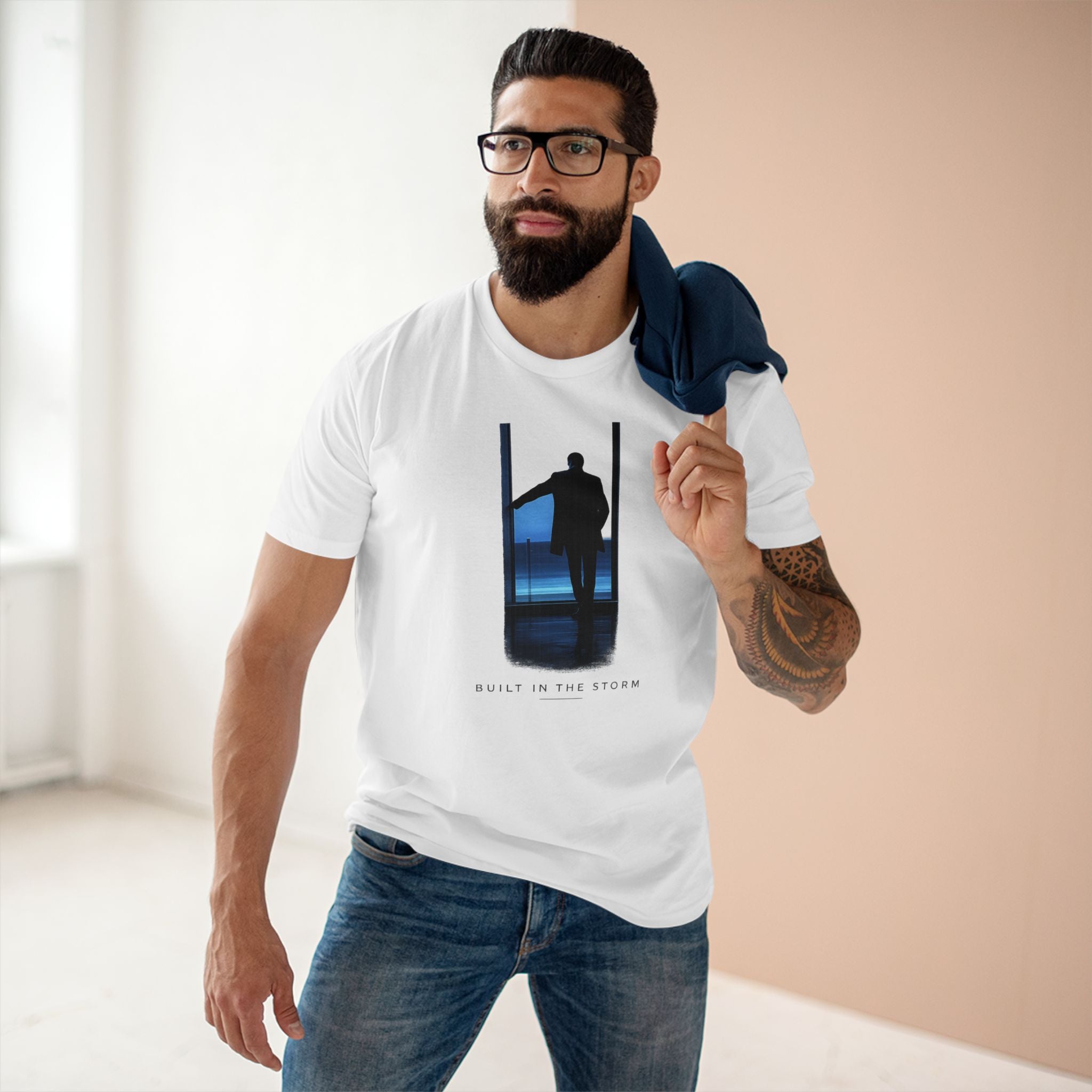 Built in the Storm T‑Shirt — Silhouette Motif, Moody Blue Graphic Tee